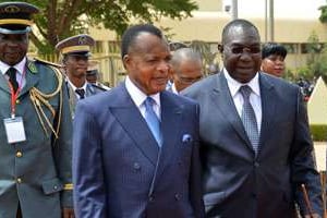Denis Sassou Nguesso et Michel Djotodia (à dr.), le 17 octobre à Ouagadougou. © Ahmed Ouoba/AFP
