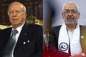 L’opposant Béji Caïd Essebsi et le leader d’Ennahdha Rached Ghannouchi. © AFP/MOntage J.A.