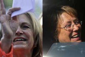 Michelle Bachelet (à dr.) devance dans les sondages Evelyn Matthei, l’unique candidate de droite. © Mario Ruiz/EFE/Sipa et Luis Hidalgo/AP/Sipa