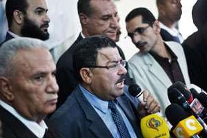 Conférence de presse autour du procès de Mohamed Morsi, le 13 novembre, au Caire. © GIANLUIGI GUERCIA / AFP