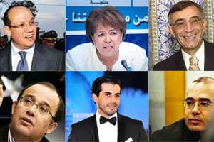 De g. à dr. : El Himma (1) ; Nasri (2) ; Azziman (3) ; Fassi Fihri (4) ; Zenagui (5) ; Majidi (6). © DR ; AFP