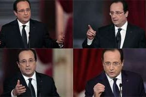 François Hollande durant la conférence de presse du 14 décembre. © ALAIN JOCARD / AFP ; THIERRY CHESNOT / AFP