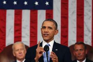 Barack Obama lors de son discours sur l’état de l’Union, le 28 janvier 2014 au Capitole. © AFP