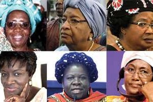 Ruth Perry, Ellen Johnson Sirleaf, Joyce Banda, Aminata Touré, Luisa Diogo, Cissé Mariam Sidibé. © AFP ; J.A.