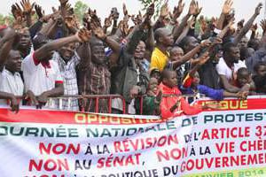 Marche de protestation à Ouagadougou, le 18 janvier. © AHMED OUOBA / AFP