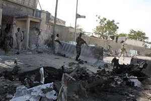 Le palais présidentiel de Mogadiscio visé par un attentat, le 21 février 2014. © AFP