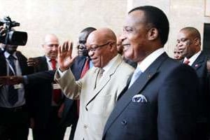Denis Sassou Nguesso et Jacob Zuma, le 11 février. © Baudouin Mouanda pour J.A.