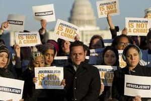 Manifestation des journalistes d’Al-Jazira, le 27 février 2014 à Washington. © AFP