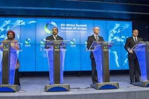La conférence de presse de clôture du 4e sommet UE Afrique, le 3 avril à Bruxelles. © DR