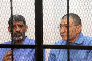 Les ex-chefs des renseignements Abdallah Senoussi, le 14 avril à Tripoli. © AFP