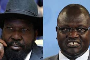 Salva Kiir et son ancien vice-président Riek Machar. © AFP