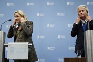 Meeting commun pour Marine Le Pen et le Néerlandais Geert Wilders. © Martijn Beekman / AFP
