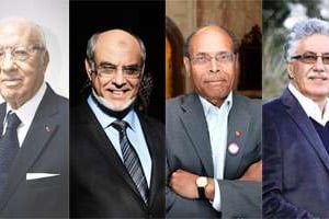 De g. à dr. : Béji Caïd Essebsi, Hamadi Jebali, Moncef Marzouki et Hamma Hammami. © Ons Abid et Mohamed Hammi pour J.A.