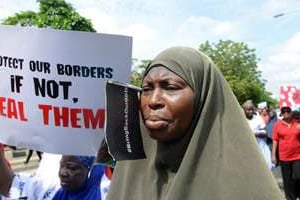 Une manifestation de soutien aux lycéennes enlevées au Nigeria. © AFP
