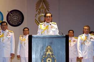 Lors d’une conférence de presse au quartier général des forces armées, le 26 mai, à Bangkok. © PORNCHAI KITTIWONGSAKUL/AFP