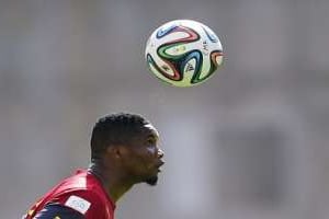 Samuel Eto’o lors d’un entraînement, le 10 juin 2014. © AFP