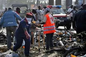 Après un attentat à la gare routière d’Abuja, le 14 avril 2014. © AFP