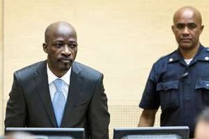 Blé Goudé devant la CPI, qui l’accuse de crimes contre l’humanité. © Michael Kooren/AFP