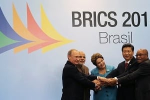 Les cinq dirigeants des Brics. De gauche à droite, Vladimir Poutine (Russie), Narendra Modi (Inde), Dilma Rousseff (Brésil), Xi Jinping (Chine) et Jacob Zuma (Afrique du Sud). © Reuters