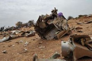 Des débris de l’avion d’Air Algérie qui s’est écrasé au Mali, à l’ouest de Gao, le 26 juillet. © AFP