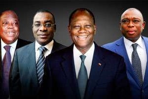 De g. à dr. : Charles Konan Banny, Pascal Affi N’Guessan, ADO et KKB. © AFP et JA