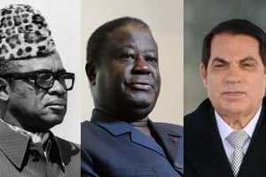 Mobutu Sese Seko (g), Henri Konan Bédié (c), et Zine el-Abidine Ben Ali (d). © Montage Jeune Afrique