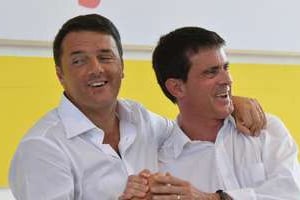 Les Premiers ministres italien Matteo Renzi et français Manuel Valls le 7 septembre à Bologne. © AFP