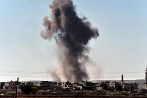 La ville syrienne de Kobané après des frappes aériennes, le 7 octobre 2014. © AFP