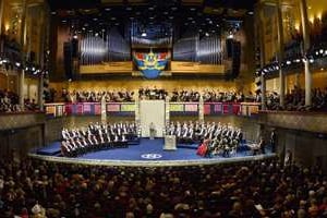 Au Concert Hall de Stockholm, lors de la dernière cérémonie des Prix Nobel en décembre 2013. © AFP