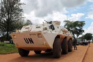 Un véhicule blindé de la force des Nations Unis à Beni, le 21 octobre 2014. © AFP