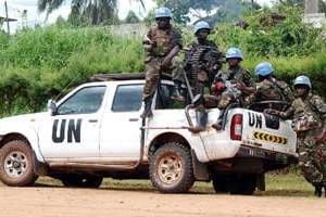 Des Casques bleus de la Monusco, le 23 octobre 2014 à Beni, en RDC. © AFP