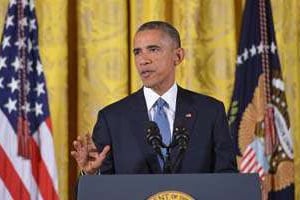Barack Obama lors d’une conférence de presse à la Maison blanche, le 5 novembre 2014. © AFP