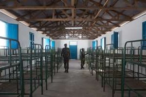 Le camp de cantonnement des FDLR à Kisangani. © Gwenn Dubourthoumieu/J.A.