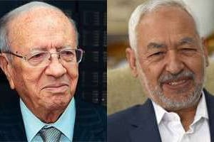 Les chefs de Nidaa Tounès et Ennahdha, Béji Caïd Essebsi et Rached Ghannouchi. © AFP/Montage J.A.