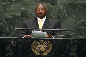 Yoweri Museveni à la tribune de l’Assemblée générale de l’ONU, à New York, le 24 septembre 2014 © AFP