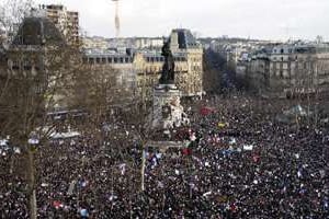 La place de la République noire de monde le 11 janvier 2015 à Paris lors de la marche. © AFP