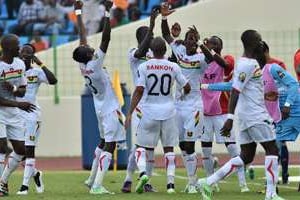 Les joueurs guinéens lors de leur but, le 20 janvier 2015 à Malabo. © Issouf Sanogo/AFP