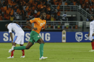 Wilfried Serge Kanon célèbre le troisième but de la Côte d’Ivoire face à la RDC, mercredi 3 fé © Photo AP