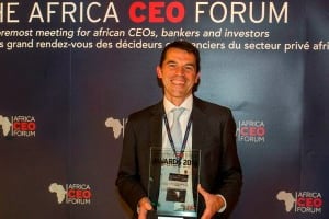 Pierre-André Térisse lors de la remise du prix de la ‘Compagnie internationale de l’année’ décerné à Danone durant l’Africa CEO Forum 2015. © Africa CEO Forum