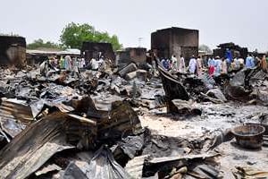 La ville nigériane de Gambaru, réduite en cendres par les islamistes en mai 2014. © Jossy Ola/AP/SIPA