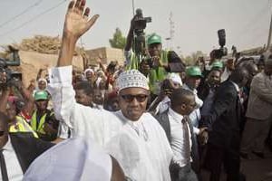 Muhammadu Buhari le 28 mars à Daura au nord du Nigeria. © Ben Curtis/AP/SIPA
