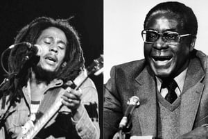 Bob Marley et Robert Mugabe. © Photomotaneg / Photos : AP/SIPA