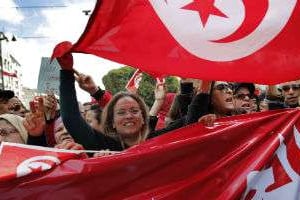 Manifestation contre le terrorisme en Tunisie. © Christophe Ena/AP/SIPA