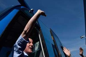 David Cameron, le 1er ministre sortant, en campagne à Weaver Vale, dans le nord du pays, le 20 avri © Toby Melville/Reuters
