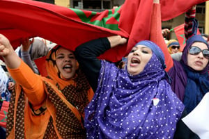 Des femmes marocaines manifestant pour la parité, en mars 2015, à Rabat. © Fadel Senna/AFP