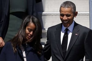 Barack Obama et l’une de ses deux filles, Malia, en mars 2015. © Butch Dill/AP/SIPA