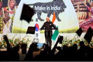 Le Premier ministre indien en visite à l’université Kyung Hee, à Séoul, le 18 mai. © Choi Jae-Koo/AP/SIPA