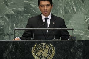 Andry Rajoelina, l’ancien président malgache, à l’ONU. © Frank Franklin II/AP/SIPA