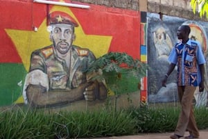 Une fresque représentant Thomas Sankara. © ARCHIVES/AFP