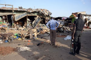 Les stands du marché de Maiduguri après une attaque de Boko Haram, le 22 juin 2015. © AFP